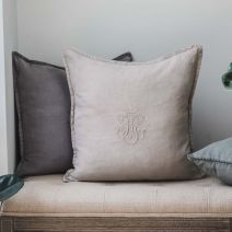 Crown Monogram Cushion in Ecru