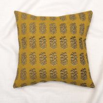 Hand block printed cushion in Saffron