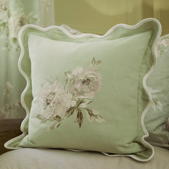Sanderson Adele Floral Embroidered Cushion Sage